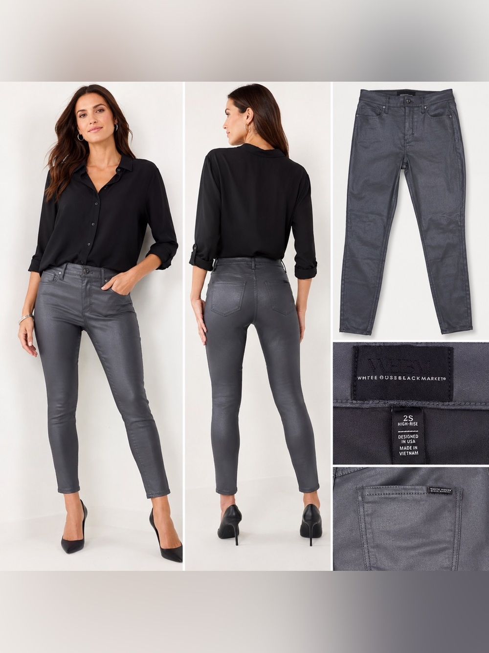 White House Black Market WHBM High-Rise Skinny Coated Pants Gray Size 2S